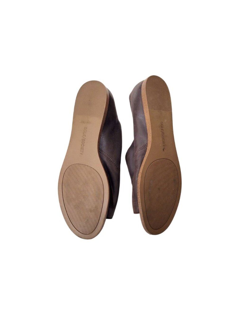 Sole Society Brown Leather Peep Toe Flats Slip On Shoes  Women's Size 10 - Picture 6 of 8